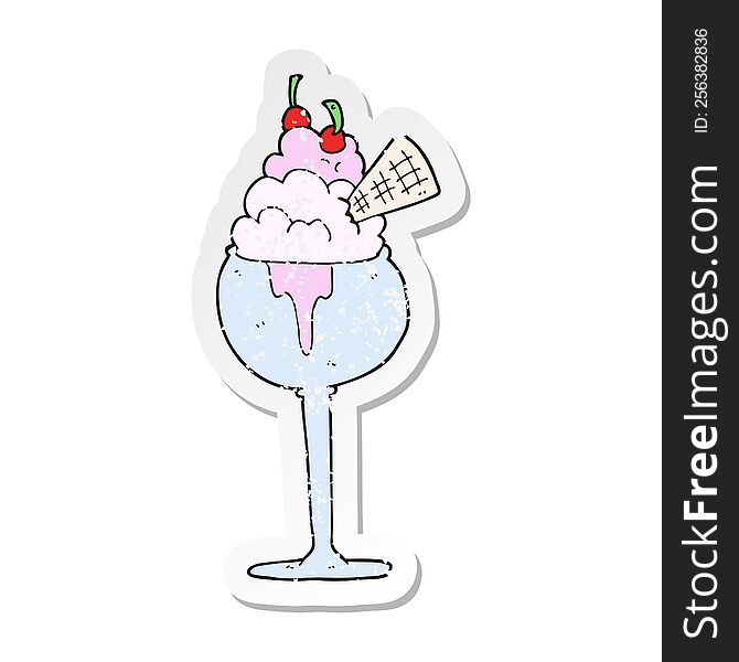 Retro Distressed Sticker Of A Cartoon Ice Cream
