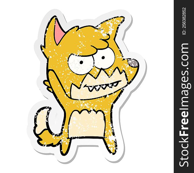 Distressed Sticker Of A Cartoon Grinning Fox