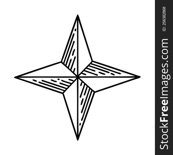 tattoo in black line style of a star. tattoo in black line style of a star