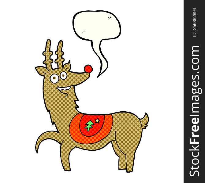 freehand drawn comic book speech bubble cartoon christmas reindeer