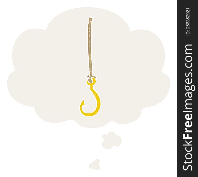 cartoon fish hook with thought bubble in retro style