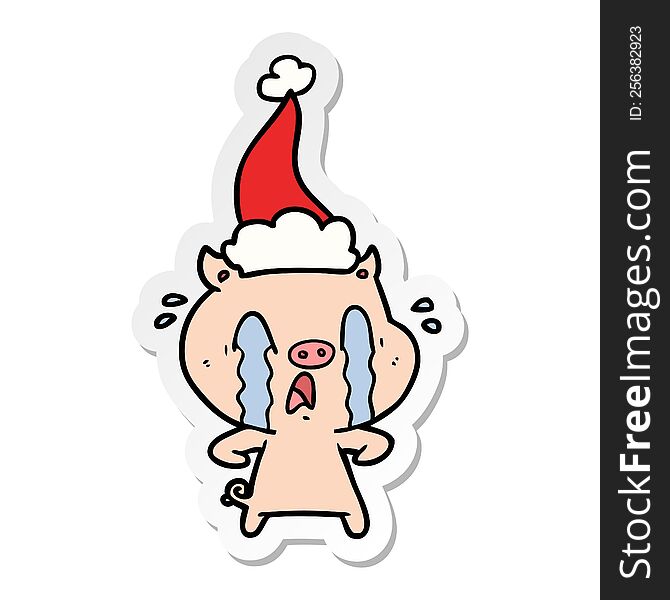 Crying Pig Sticker Cartoon Of A Wearing Santa Hat