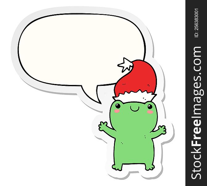 Cute Christmas Frog And Speech Bubble Sticker