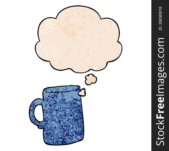 Cartoon Mug And Thought Bubble In Grunge Texture Pattern Style