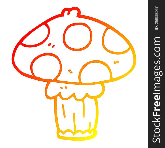 warm gradient line drawing of a cartoon mushroom