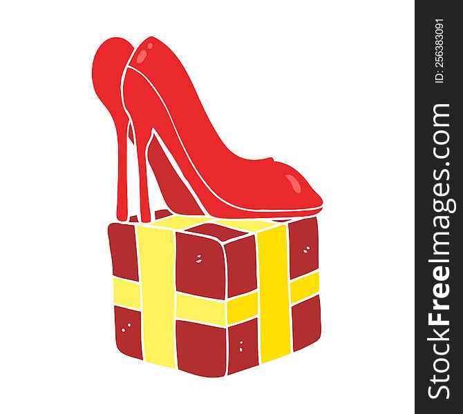 Flat Color Illustration Of A Cartoon High Heel Shoes Gift