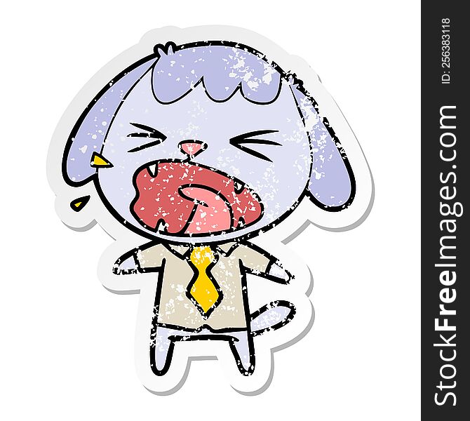 Distressed Sticker Of A Cute Cartoon Dog Barking
