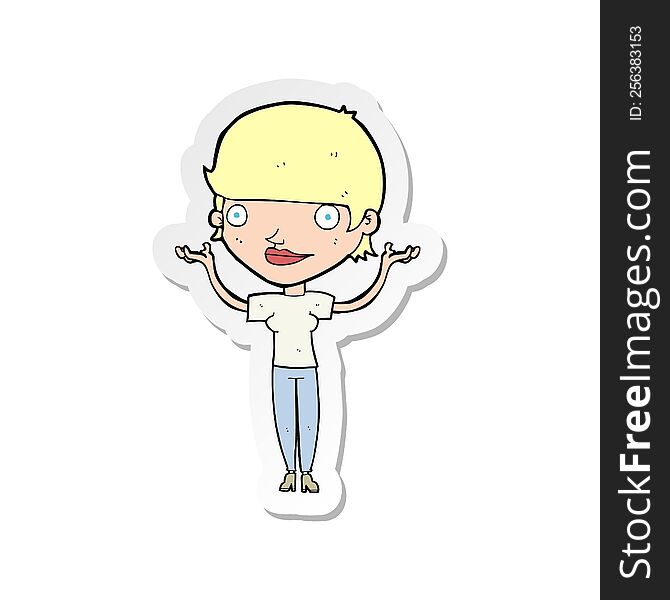 sticker of a cartoon woman holding arms in air