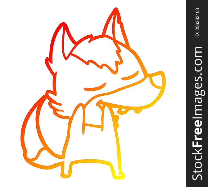 Warm Gradient Line Drawing Cartoon Wolf Laughing