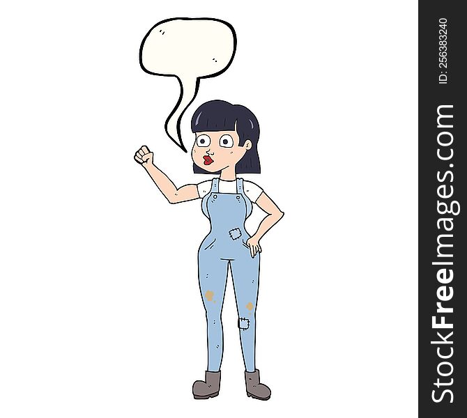 speech bubble cartoon woman clenching fist