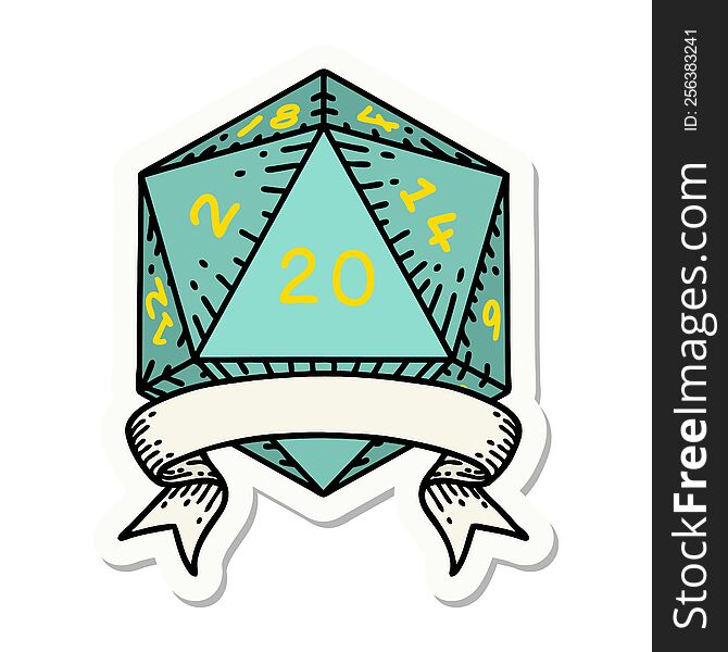 Natural 20 Critical Hit D20 Dice Roll Sticker