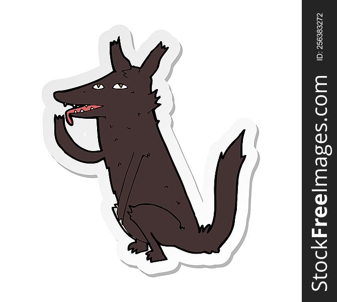 Sticker Of A Cartoon Wolf Licking Paw