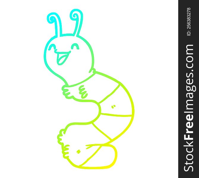 Cold Gradient Line Drawing Cartoon Happy Caterpillar