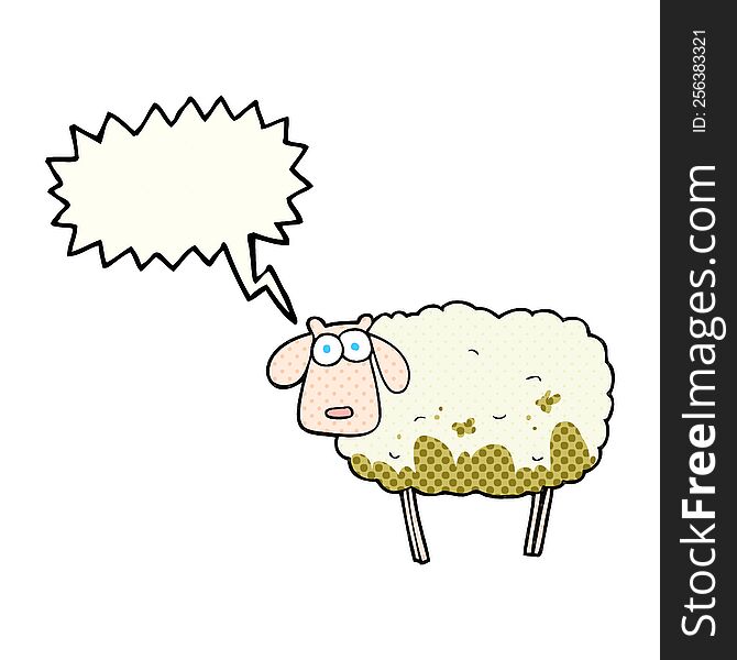 Comic Book Speech Bubble Cartoon Muddy Sheep