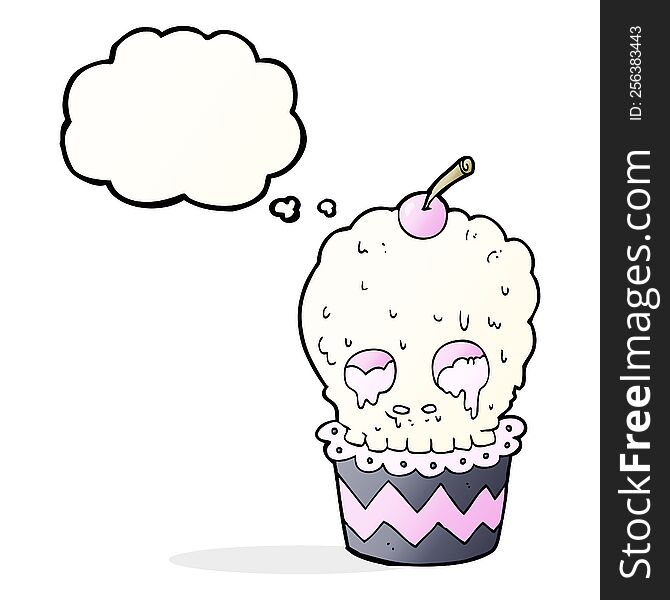Spooky Skull Cupcake Cartoon With Thought Bubble