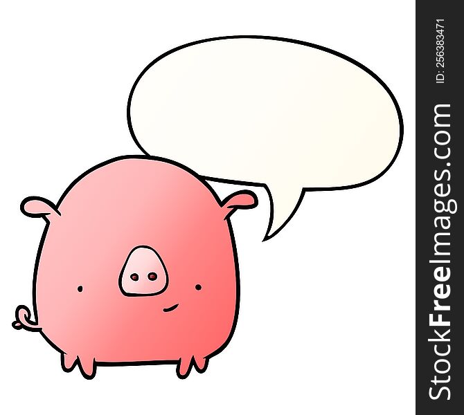 Cartoon Happy Pig And Speech Bubble In Smooth Gradient Style