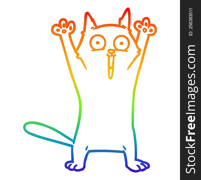 Rainbow Gradient Line Drawing Cartoon Happy Cat