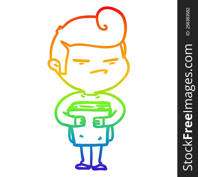 Rainbow Gradient Line Drawing Cartoon Cool Guy With Fashion Hair Cut