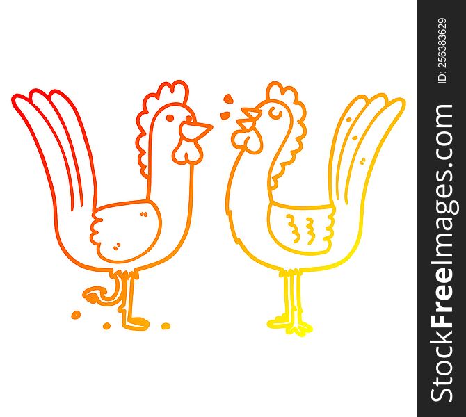 warm gradient line drawing cartoon chickens