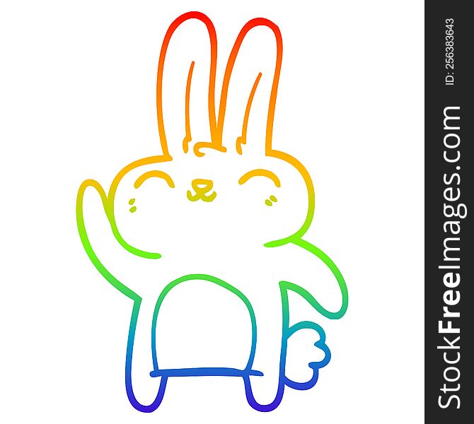 Rainbow Gradient Line Drawing Cartoon Happy Rabbit