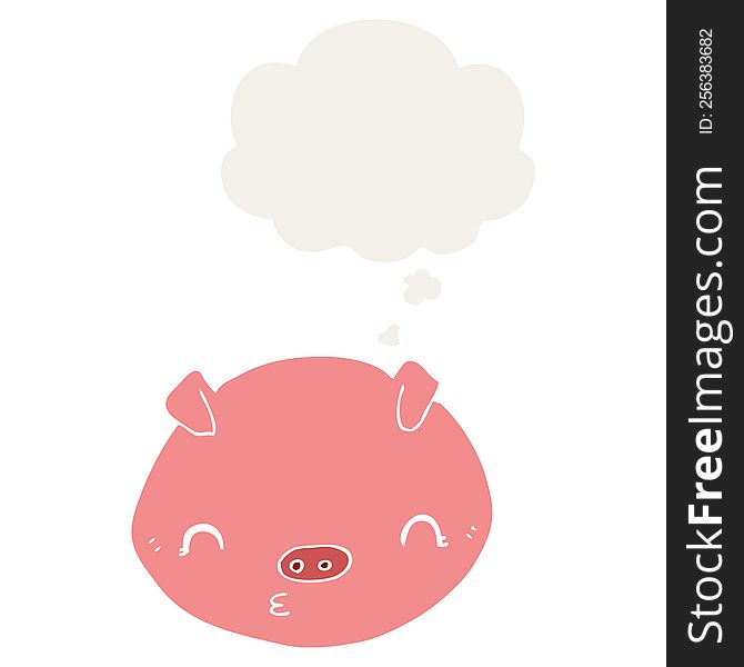 Cartoon Pig And Thought Bubble In Retro Style
