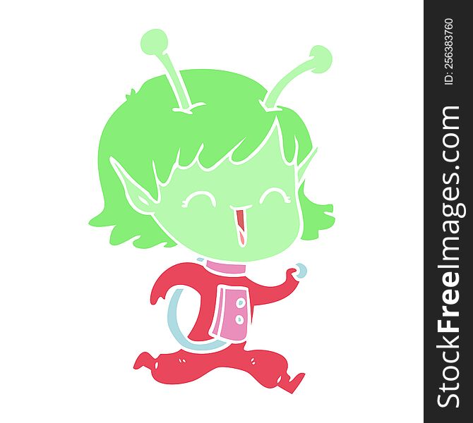 Flat Color Style Cartoon Alien Girl Laughing