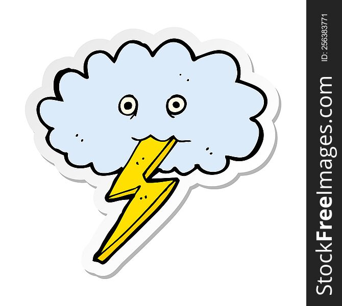 Sticker Of A Cartoon Lightning Bolt And Cloud