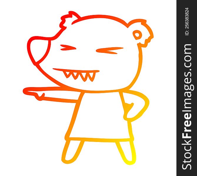 Warm Gradient Line Drawing Pointing Bear Cartoon