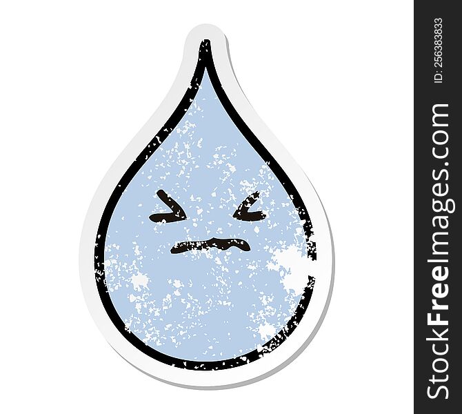 distressed sticker of a quirky hand drawn cartoon emotional rain drop