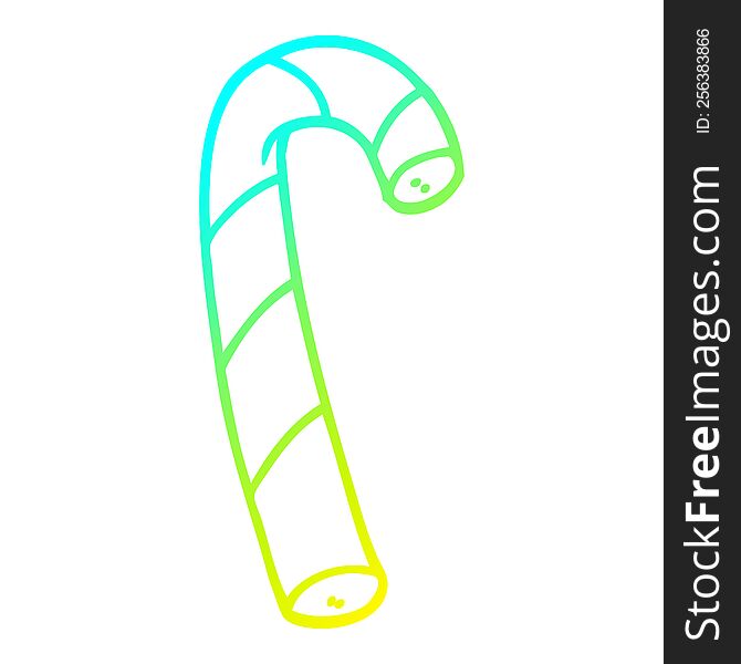 cold gradient line drawing of a cartoon striped candy cane