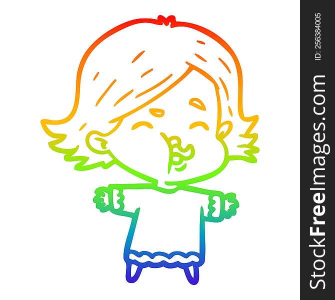 rainbow gradient line drawing of a cartoon girl pulling face