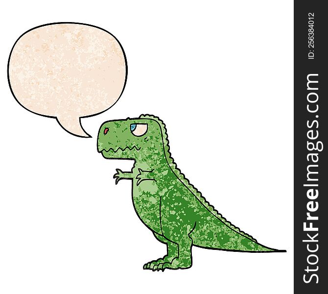 Cartoon Dinosaur And Speech Bubble In Retro Texture Style