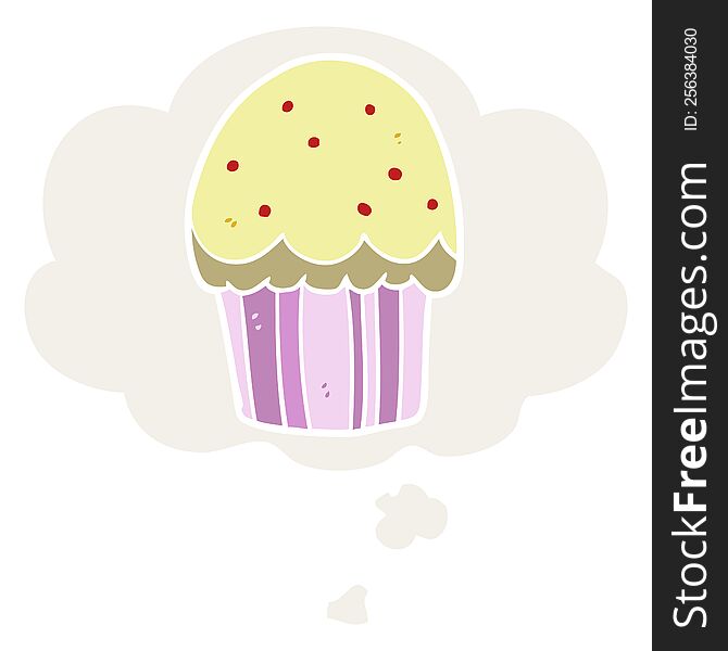 cartoon cupcake with thought bubble in retro style