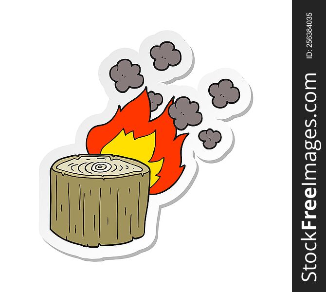 sticker of a cartoon burning log