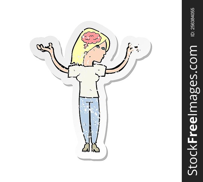 retro distressed sticker of a cartoon intelligent woman
