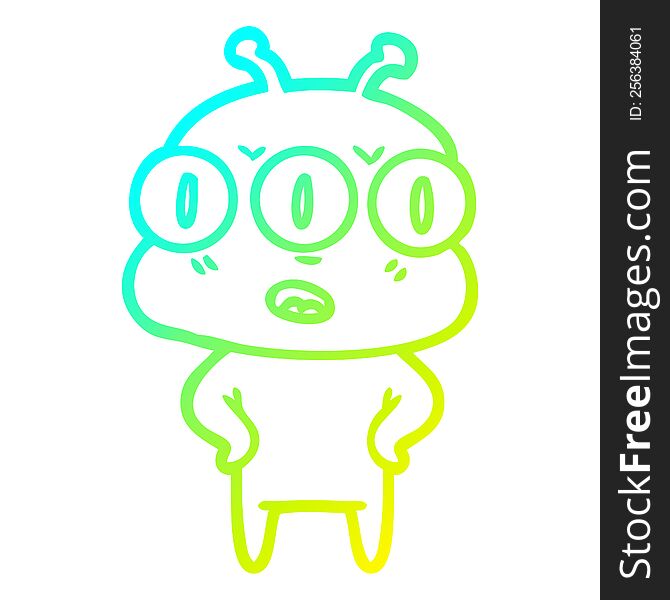 cold gradient line drawing of a annoyed three eyed alien
