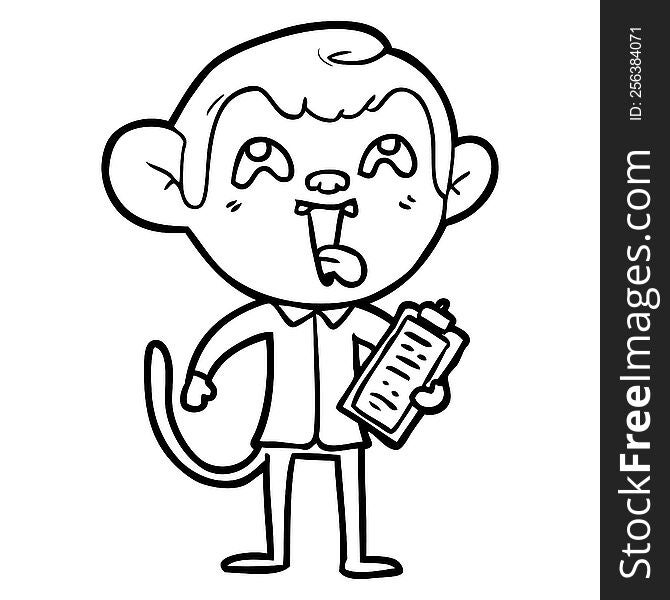 crazy cartoon monkey with clipboard. crazy cartoon monkey with clipboard