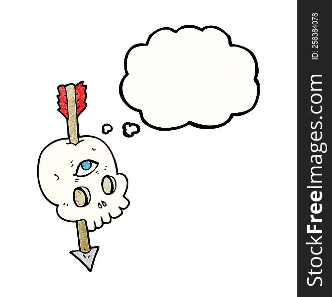 Thought Bubble Textured Cartoon Magic Skull With Arrow Through Brain