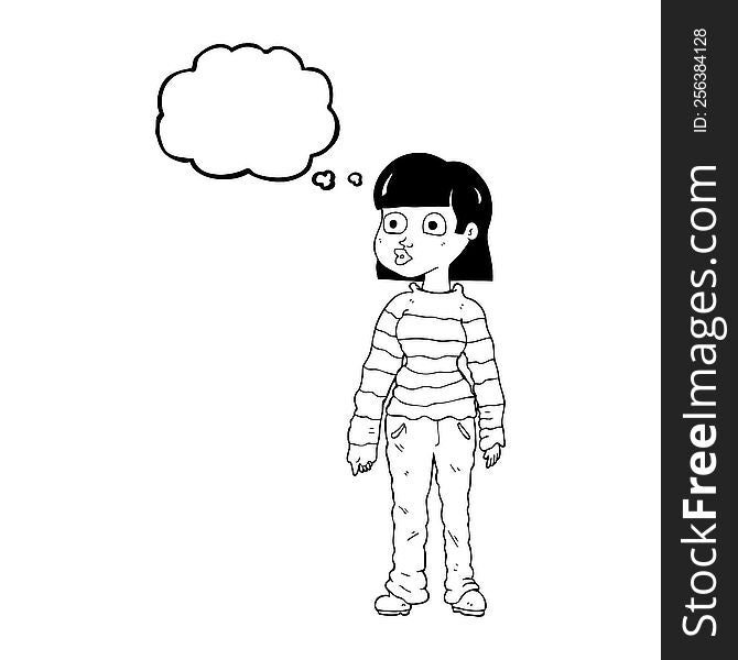 thought bubble cartoon woman in casual clothes