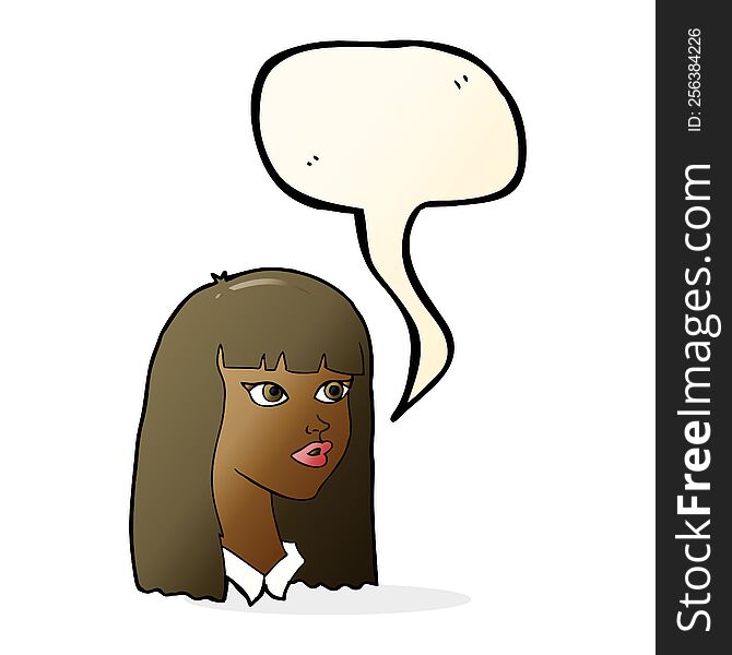 cartoon pretty girl with long hair with speech bubble