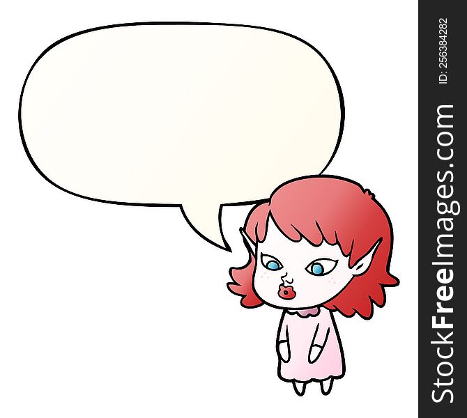 Cartoon Elf Girl And Pointy Ears And Speech Bubble In Smooth Gradient Style