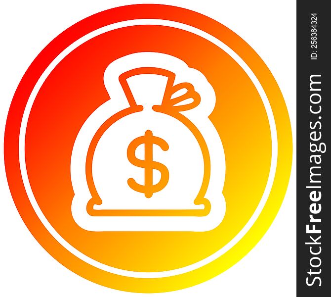 sack of money circular icon with warm gradient finish. sack of money circular icon with warm gradient finish