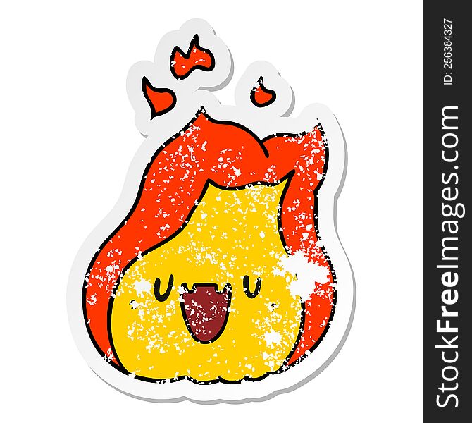 distressed sticker cartoon illustration kawaii cute fire flame. distressed sticker cartoon illustration kawaii cute fire flame
