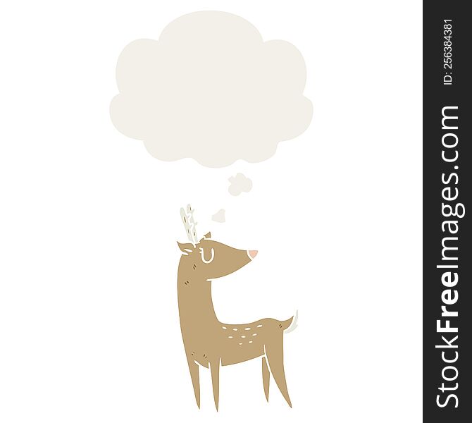 cartoon deer with thought bubble in retro style