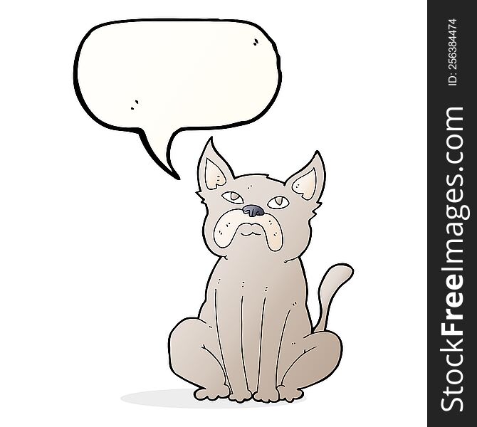 cartoon grumpy little dog with speech bubble