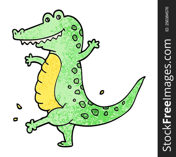 Grunge Textured Illustration Cartoon Dancing Crocodile