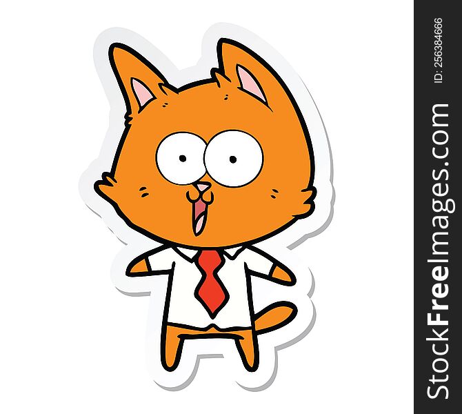 sticker of a funny cartoon cat wearing shirt and tie