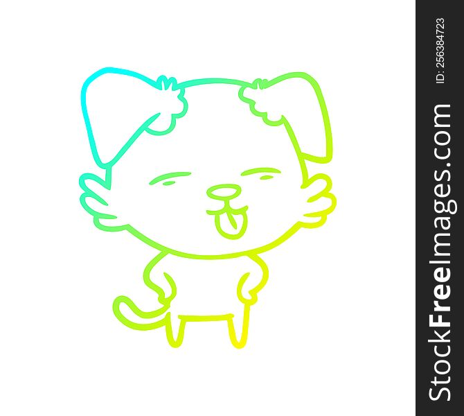 Cold Gradient Line Drawing Cartoon Dog Sticking Out Tongue