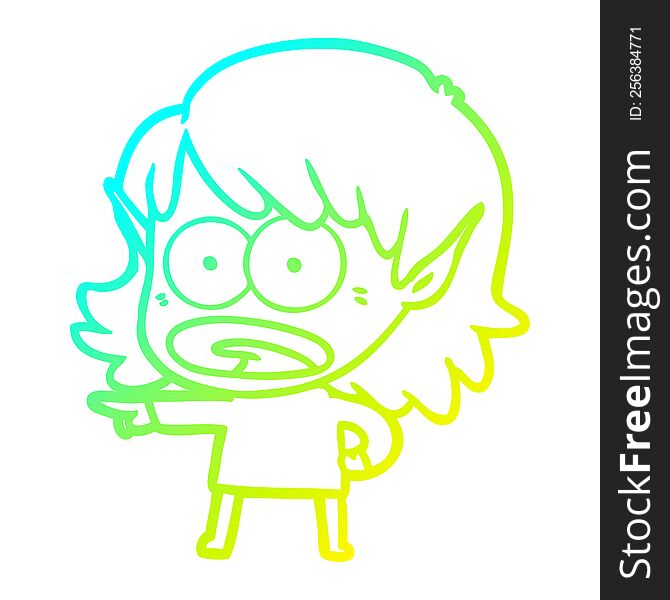 cold gradient line drawing of a cartoon shocked elf girl