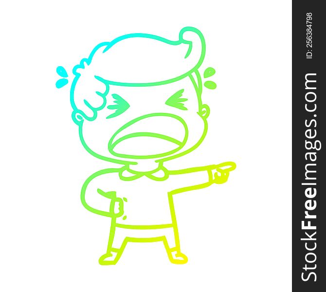 cold gradient line drawing of a cartoon shouting man pointing finger